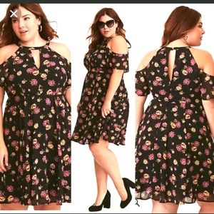 Torrid Floral Chiffon Cold Shoulder Skater Dress